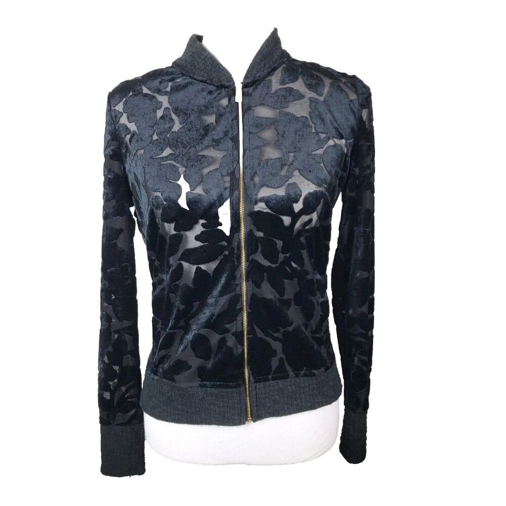 Lucky Brand Jacket XS Black Velvet‎ Burnout Full Zip Goth Streetwear